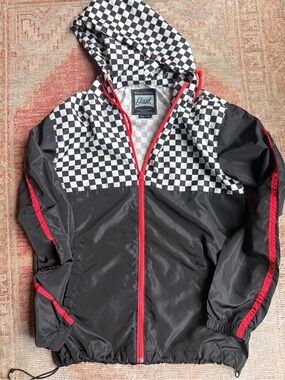 Y2k Giant Men's Black & White Checkered Lightweight Hooded Jacket